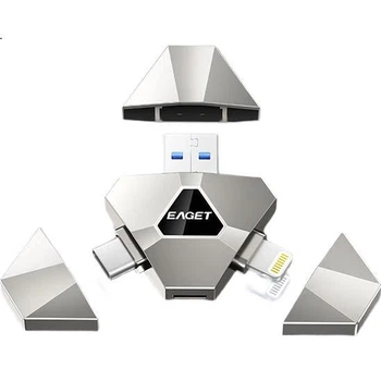 Флеш пам'ять USB EAGET i90 256GB USB 3.2 Gen1 + Type-C + Lightning Silver