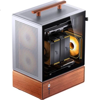 Портативный настольный корпус JONSBO T7 Silver MATX (корпус из алюминиевого сплава толщиной 3 мм, древесина черного ореха североамериканского толщиной 10 мм, форм-фактор MATX, крепление с левой стороны)