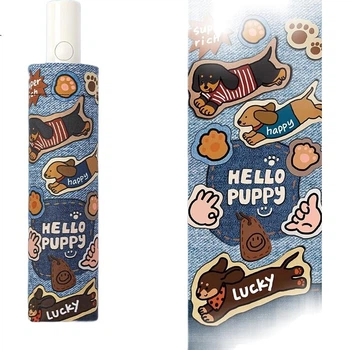 Солнцезащитный зонт Fanyejia Denim Sausage Dog для женщин, автоматическая защита от УФ-излучения, двойного назначения: для дождя и солнца, компактный и портативный.