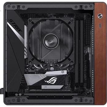 Корпус JONSBO NV10 Black, ITX Mini Desktop Case (корпус из алюминиевого сплава толщиной 3,3 мм, отделка из североамериканского черного ореха, форм-фактор ITX, объем 4,5 л, кабель-адаптер PCIe 4.0)