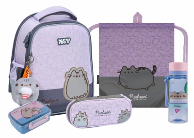 Набір для початкової школи 5 в 1 Рюкзак каркасний Yes Pusheen H-100S +пенал + сумка + ланчбокс + пляшка