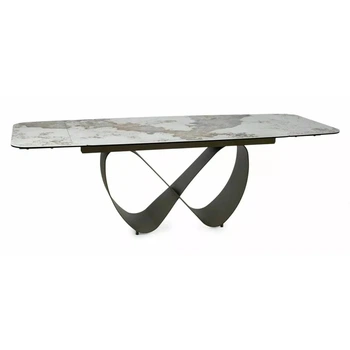 Стол обеденный раскладной кухонный Infinity Ceramic (160–240)×95 см Керамика Белый / Медный каркас Signal