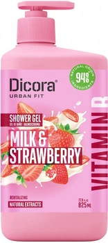 Гель для душу Dicora Urban Fit Живильний з вітаміном В Полуниця та молоко 825 мл (8429871993136)