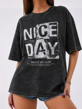 Футболка жіноча вінтажна з ретро еффектом "Nice Day" чорна L