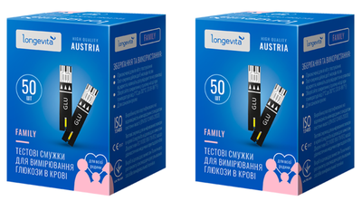 Тестові смужки для вимірювання глюкози у крові Longevita Family 100шт.(2*50шт)