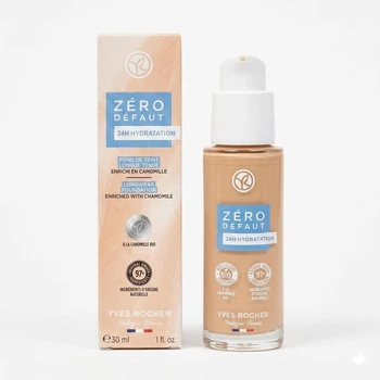 Увлажняющая тональная основа Оттенок: «Beige 050 / Бежевый 050» Yves Rocher, Zero Defaut 24H Hydratation Нуль недостатков 24 часа 30 мл Fond de Teint Longue Tenue, Enrichi En Camomille, тональный крем с Ромашкой Ив Роше
