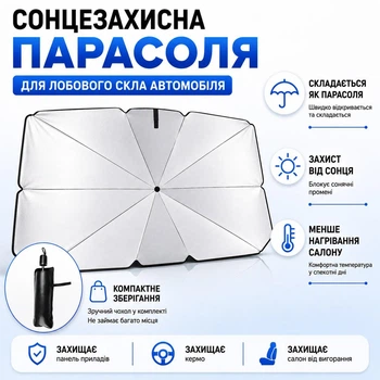 Зонтик солнцезащитный для авто на лобовое стекло складная автомобильная шторка от солнца и нагрева салона UV защита экран в машину с чехлом 72×130 см черная Deyric C0280