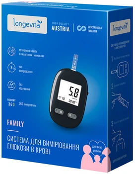 Глюкометр Longevita Family Система для измерения глюкозы в крови + тест полоска 2 х 50 шт (6837149) ($OO114528) - Уценка