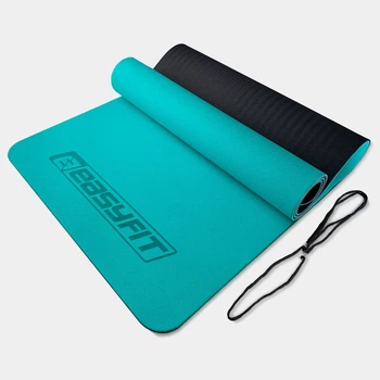 Коврик для йоги и фитнеса EasyFit TPE 183х61 см мятный-черный 6 мм