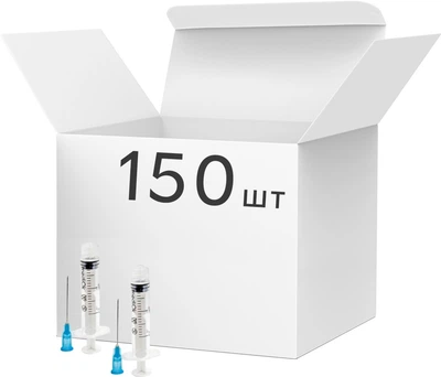 Шприц инъекционный трехкомпонентный mediOk Luer Lock 2 мл с иглой 23G 0.6x30 мм 150 шт (3CLL-2M23G)