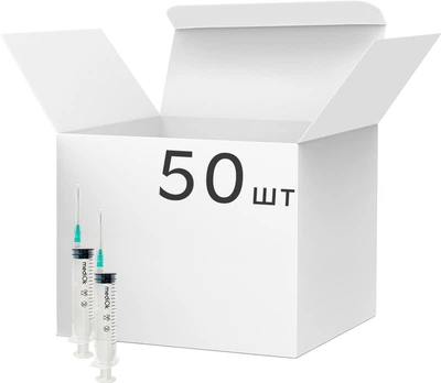 Шприц трехкомпонентный mediOk Luer Slip 20 мл игла 21G 0.8x40 мм 50 шт (3CLS-20M21G)