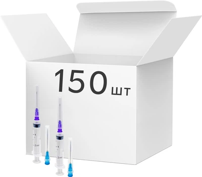 Шприц инъекционный трехкомпонентный mediOk Luer Slip 2 мл с двумя иглами 23G 0.6x30 мм и 24G 0.55x25 мм 150 шт (3CLS-2M23/24G)