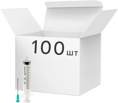 Шприц инъекционный трехкомпонентный mediOk Luer Lock 10 мл с иглой 21G 0.8x40 мм 100 шт (3CLL-10M21G)