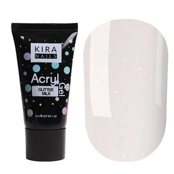 Акрил гель для нарощування нігтів Kira Nails Acryl Gel Glitter Milk 30 г