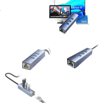 SAMZHE USB3.0 — гигабитный Ethernet-порт Type-C, разветвитель, сетевой кабель-адаптер RJ45 для ноутбука, док-станция расширения для настольного компьютера, универсальный Ethernet-конвертер RHX23