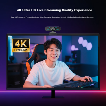 Веб-камера EMEET Yimi C60E 4K Ultra HD з двома об'єктивами та 11-кратним зумом для прямих трансляцій, відеоконференцій, ігор та розваг, підтримка пульта дистанційного керування, в комплекті настільна підставка