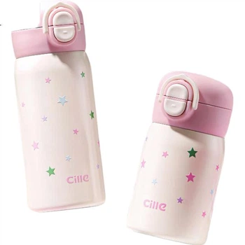 Термокружка Cille Cute Sweet двойного назначения, большая вместительная бутылка для воды из нержавеющей стали 316 для студентов, портативная кружка с упругой трубочкой для мужчин и женщин.