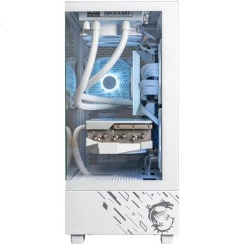 Корпус для игрового компьютера MSI Crystal Tower белого цвета, поддерживает материнские платы ITX (поддержка водяного охлаждения 240 мм / боковая панель из стекла / 7 мест для вентиляторов / панорамный обзор).