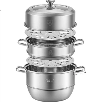 Пароварка MAXCOOK 34 см, 3-слойная, из нержавеющей стали 304, с утолщенным дном, совместима с газовыми и индукционными плитами MCZ873