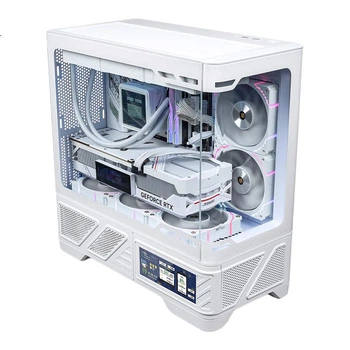 VALKYRIE VK03-M WHITE Білий ігровий настільний корпус M-ATX, підтримка водяного охолодження 360 мм, 6,2-дюймовий сенсорний екран, вигнуте скло, панорамний огляд 270°