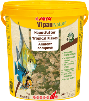 Корм для аквариумных рыб Sera Vipan Nature для всех декоративных рыб, хлопья, 21л/4кг