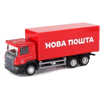 Дитяча машинка вантажівка Scania Нова Пошта масштаб 1:64