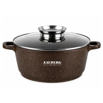 Кастрюля-котел круглая Zauberg 6.5 л Ø 29 см с покрытием под мрамор и крышкой Коричневая