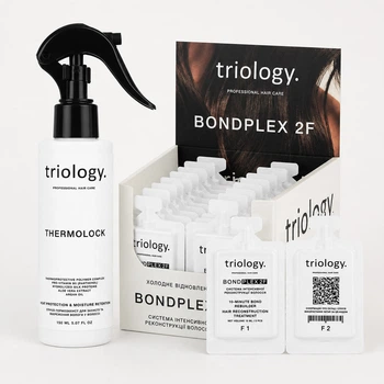 Холодне відновлення. Система інтенсивної реконструкції волосся BONDPLEX 2F triology.+Спрей-термозахист для захисту та збереження вологи у волоссі Thermolock Triology.100мл