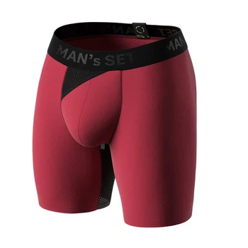 Мужские анатомические боксеры Anatomic Long 2.0 Light Black Series бордовые хлопковые удлиненные с карманом и сеткой удлиненные мужские трусы предотвращающие натирание для спорта и повседневной носки удобные дышащие с внутренним карманом 3XL
