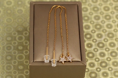 Сережки протяжки Xuping Jewelry зірочки з дрібними каменями золотисті