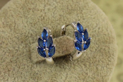Серьги Xuping Jewelry Листочки с синими камнями 1.5 см серебристые