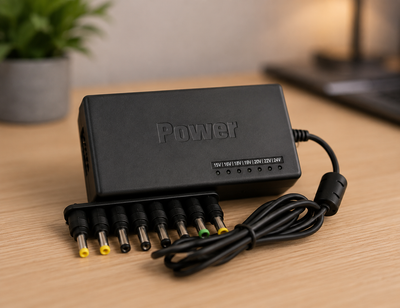 Универсальный адаптер для laptop 120W и сетевой блок питания для ноутбуков разных брендов с комплектом сменных штекеров разъемов черный