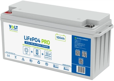 Акумуляторна батарея Volt Polska PRO LiFePO4 25.6V-100Ah M8 Bluetooth + нагрівальна матриця Strong life 5 year (6AKLI24100)