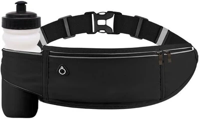 Спортивная сумка на пояс 44х10 см RunningBag с карманом под бутылку черный (R051767)