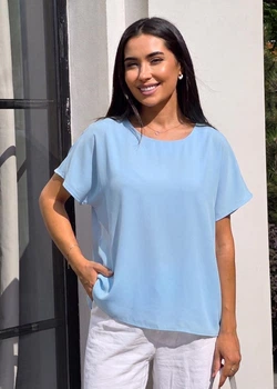 Легкая однотонная блуза casual из штапеля Innoe 55008-10 р. 56-58 Светло-голубой