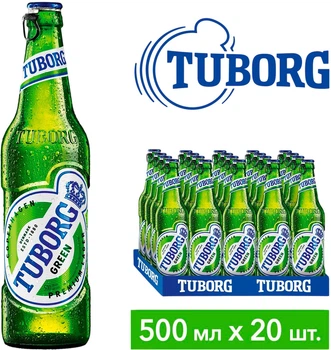 Упаковка пива Tuborg Green світле фільтроване 4.6% 0.5 л x 20 шт (4820000451178)