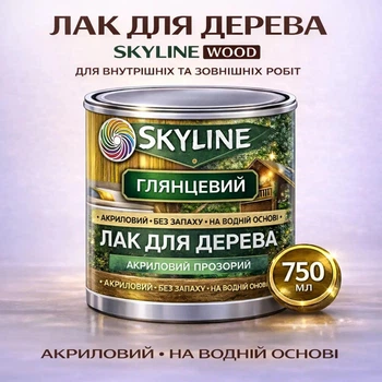Лак для дерева Skyline акриловый глянцевый прозрачный для мебели, дверей и фасадов 0.75 л