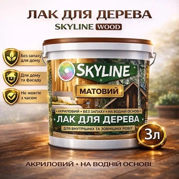 Лак для дерева Skyline акриловый матовый прозрачный для мебели, дверей и фасадов 3 л