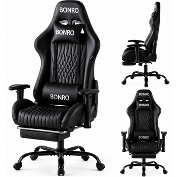 Геймерське крісло з підставкою для ніг Bonro 1002G-1 чорне