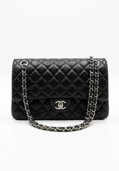 Жіноча сумка під Chanel Classic Double Flap 26*16 см чорна зі срібною фурнітурою