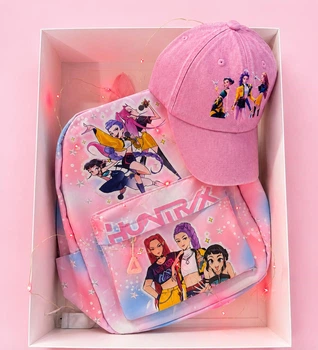 Подарунковий набір K-POP Huntrix рюкзак + кепка pink, у боксі з підсвіткою