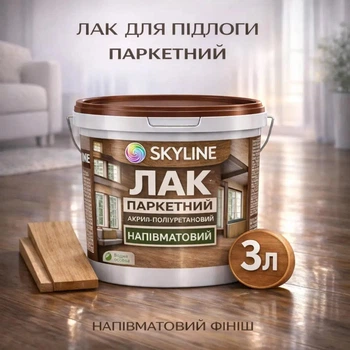 Лак для паркета Skyline акрил-полиуретановый полуматовый без запаха 3 л