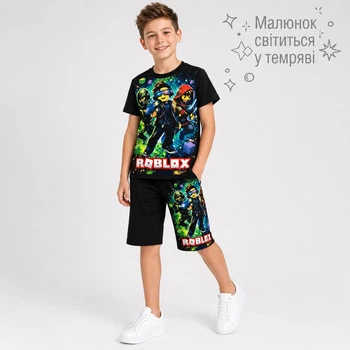 Дитячий костюм для хлопчика Roblox світиться в темряві футболка та шорти Зріст 140 см