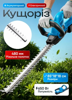 Кусторез электрический аккумуляторный ножницы для травы и кустов для стрижки растений с длинной насадкой синий LUGI 650 Вт