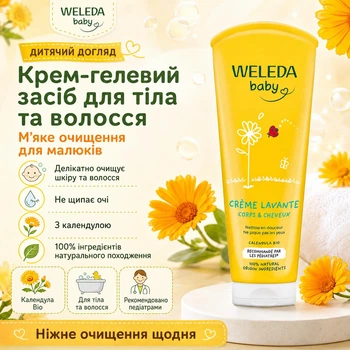 Шампунь-гель для тела и волос Weleda оригинал Франция Weleda Baby Crème Lavante Corps et Cheveux