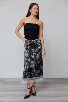 Спідниця жіноча Estilo повсякденна-casual шовк чорний квітка біла 05-056 42р