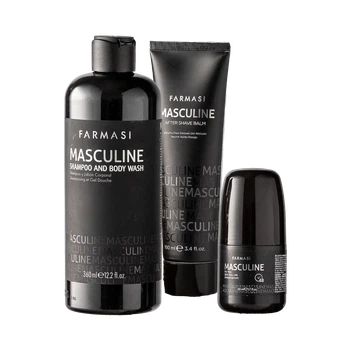 Набір для чоловіків Masculine Farmasi ( чоловічий шампунь та гель для душу 2 в 1+чоловічий роликовий дезодорант+чоловічий лосьйон після гоління)