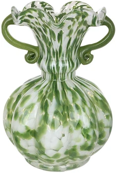 Ваза стеклянная ручной работы Royal Glass Home 26см зелёная с ручками (BD-448-112)