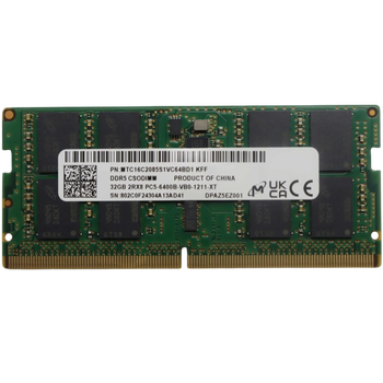 Оперативна пам'ять Micron 32GB DDR5 6400MHz SO-DIMM (MTC16C2085S1VC64BD1) Б/В