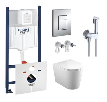 Комплект инсталляции Grohe Rapid SL 4в1 и подвесного унитаза с крышкой Koller Pool Grace Tornado 3.0 + гигиенический душ Devit Flow (3884000G/38732000/GR-0515-RQ3/550539C)